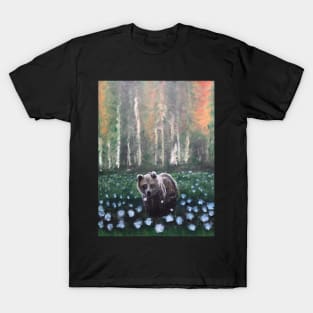 Autumn Morning in a Forest Bear Flowers and Blowers Peace Harmony with Nature T-Shirt